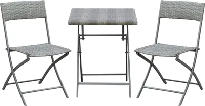 Obrázek produktu pro Fortuna Lai Polyrattan bistro set pro 2 osoby, šedá sedací souprava, ratanový zahradní nábytek na balkon a terasu