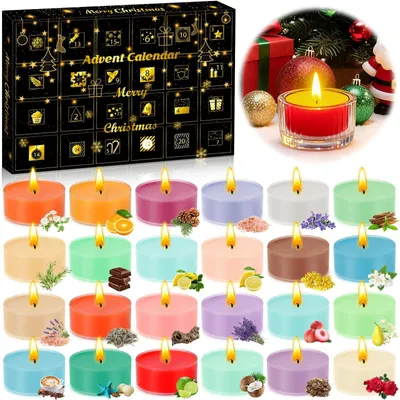 Obrázek produktu pro Adventní kalendář Svíčky 2026 Vánoční kalendář Scented Candles Vonné svíčky Dárková sada 24 vonných svíček a 1 svícen na čajovou svíčku Vánoční dárky