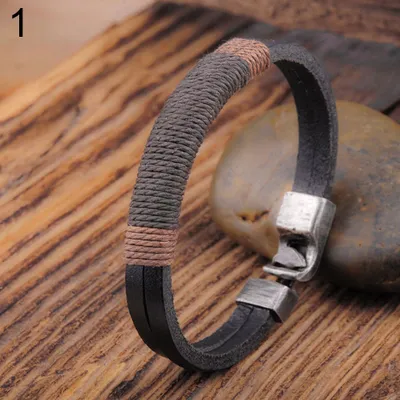 Produktbild von Männer Vintage Breites Kunstleder Armband Legierung Schnalle Armband Manschette Schmuck Geschenk-Schwarz