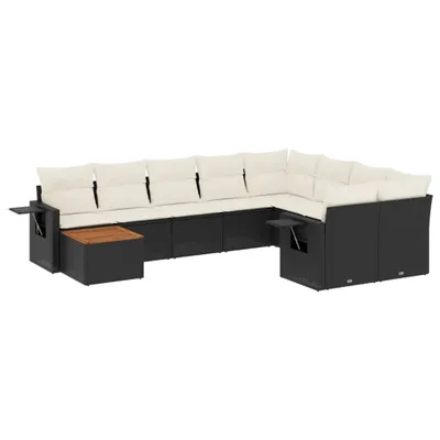 Produktbild von vidaXL 10-tlg. Garten-Sofagarnitur mit Kissen Schwarz Poly Rattan
