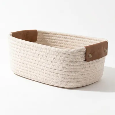 Aufbewahrungskorb Baumwolle geflochten beige 28x17x11 cm