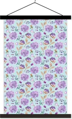 Produktbild von MuchoWow® Textilposter Blumen - Muster - Rosen 60x90 cm mit schwarzem Rahmen - Poster Wohnzimmer