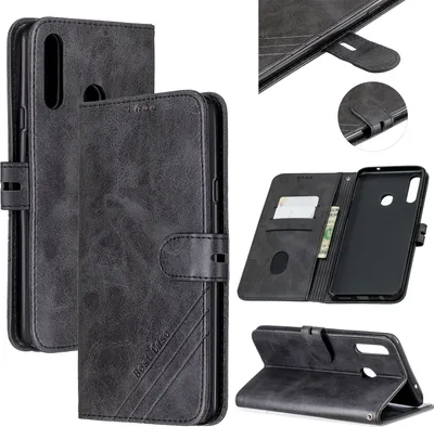 Produktbild von Für Samsung A10S A20S Solid Color Denim Textur Front Clasp Bracket Leder Handy Cover schwarz