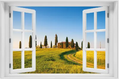 Produktbild von Wallario Wandbild mit Fenster-Illusion: Villa in der Toskana, Größe: 61 x 91,5 cm, Poster mit weißem Aluminiumrahmen