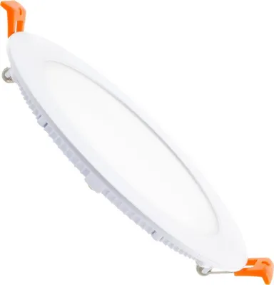 A white LED panel light with orange mounting clips, shown at an angle against a white background.
