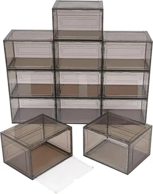 Produktbild von Schuhboxen 12er Set - Stapelbare Schuhaufbewahrungsboxen - Magnetische Tür - Transparente Vitrine - PVC - Wiederverwendbar - Für Kleiderschrank