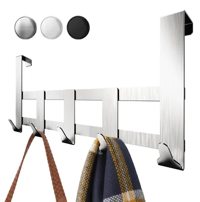 Produktbild von Aurelia Home Premium Türgarderobe zum Aufhängen aus Edelstahl, Silber – Formbeständige Kleiderhaken für die Tür, universelle Türhakenleiste mit 5 Haken