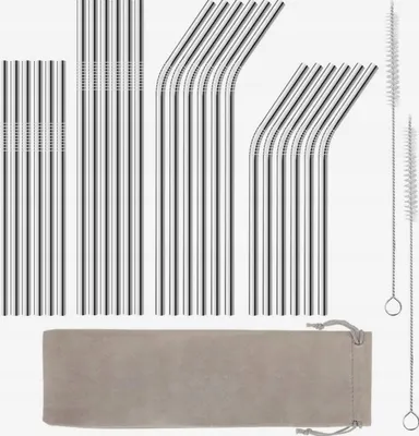 Produktbild von Edelstahl Trinkhalme 24er Set Wiederverwendbar Metall