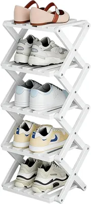 Image de Étagère à chaussures, 5 niveaux, 26 x 26 cm, en bambou, blanche, pour entrée