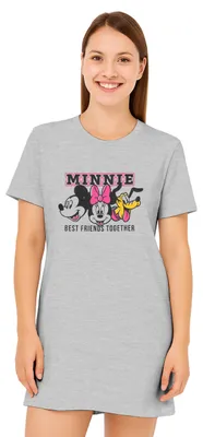 Produktbild von Disney Minnie Mouse Nachthemd für Damen - Best friends together Schlafshirt Pyjama Kurzarm Oberteil Grau M