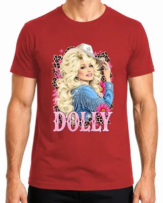 Zdjęcie produktu dla Koszulka męska z motywem Dolly Parton, ikony country, w stylu kowbojskim, retro. Kolor: czerwony. Rozmiar: S