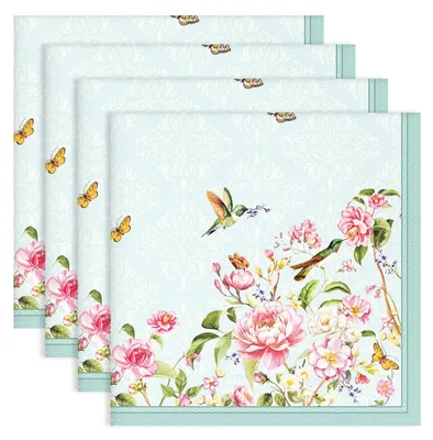 Stoffservietten, 4er-Set, 45 x 45 cm, Baumwolle, blau mit Blumenmuster