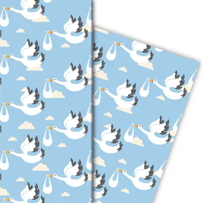 Produktbild von Baby Geschenkpapier mit Störchen, hellblau - G4826, 32 x 48cm