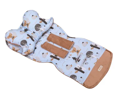 Produktbild von Universal Waffelpiqué Kinderwagenauflage mit Kissen | Atmungsaktive Buggy Sitzeinlage Baumwolle | Sommer Kinderwagen-Matratze | Farbe: Blau