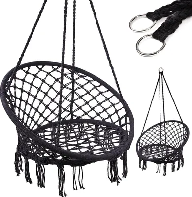 Zdjęcie produktu dla Fotel Wiszący Huśtawka Ogrodowa Bocianie Gniazdo Boho Bujana Czarny