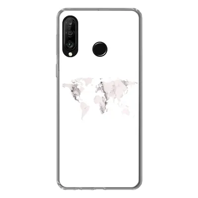 Produktbild von MuchoWow® Handyhülle Schutzhülle Hülle für Huawei P30 Lite Weltkarte - Marmor - Weiß Silikon Softcase Handy Hülle - Handyhülle