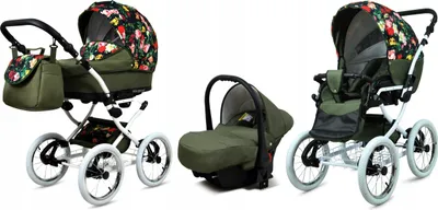 Produktbild von BabyLux® Margaret White | 3in1 Kinderwagen Set | Roses With Tulips On Black | Kombikinderwagen |