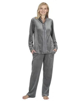Produktbild von RAIKOU Damen Velours Freizeitanzug Hausanzug Sportanzug Freizeitanzug Jogginganzug Trainingsanzug 2 Teilig Oberteil und Hose Set Grau 36/38