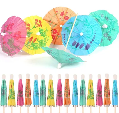 Produktbild von Cocktail Schirmchen 60 Stück Bunt Papier Wiederverwendbar für Dekoration