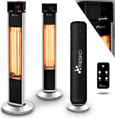 Produktbild von TRESKO Infrarot Stand-Heizstrahler 2000W mit Fernbedienung & Abdeckung | Wärmestrahler Terrasse elektrisch mit 3 Heizstufen | Terrassenstrahler Innen & Außen | Infrarotstrahler mit LED-Anzeige