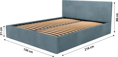 Obrázek produktu pro Muralo Čalouněná postel do ložnice Čalouněná postel s podnožkou Postel s čalouněným čelem Manželská postel 140x200 Postel s úložným prostorem Mořská barva