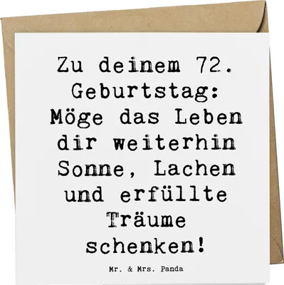 Produktbild von Mr. & Mrs. Panda Grußkarte Spruch 72. Geburtstag - Weiß - Geschenk, liebe Grüße, Glückwunsch, handgefertigt, faltkarte, doppelkarte, Lachen, liebevolle Geschenke, Alter