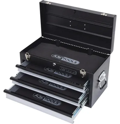 Produktbild von Werkzeugkoffer Werkzeugkasten Werkzeugbox - 508 x 255 x 303 mm - Schwarz - Mit 3 Schubladen