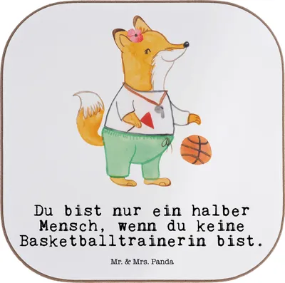 Produktbild von Mr. & Mrs. Panda Untersetzer für Gläser Basketballtrainerin Herz - Weiß - Geschenk, Verein, Basketball, Tischschoner, Coaster, Tassenuntersetzer, Tasse, gläseruntersetzer