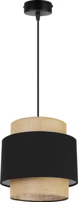 Produktbild von Boho Hängelampe - Deckenlampe - Pendelleuchte aus Metall mit Lampenschirm aus Stoff - E27 - 1-Flammig - Schwarz und Jute