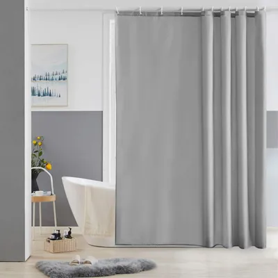 Produktbild von 180x180 cm Anti-Schimmel-Duschvorhang für Badezimmer, Badewanne und Dusche, wasserdicht und waschbar, mit 12 Duschvorhangringen, grau.
