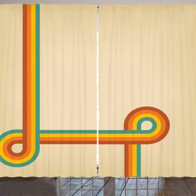 Produktbild von ARANDE 1970 Gardine, Geometrische Stil gewirbelte Linien Muster mit buntem Entwurf auf Beige getönten Hintergrund, 280 x 175 cm, Mehrfarbig