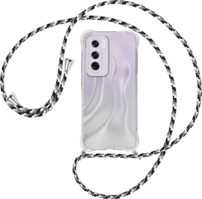 Produktbild von Handykette Backcover-Schutzhülle mit Band (Metall silberfarben) für OPPO Reno 12 Pro 5G - schwarz/grau/weiß