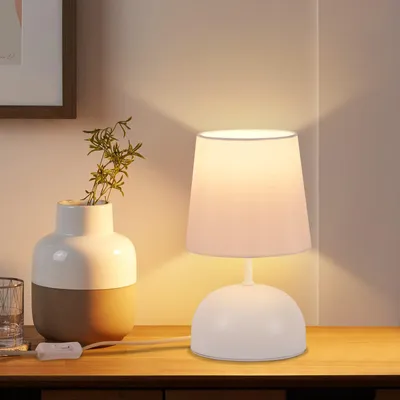 Image de ZMH Lampe de chevet Lampe de table avec câble - Lampe de table Blanc Tissu Lampe de nuit Moderne Chambre à coucher Lampe de lit Design Petite lampe de bureau pour salon Bureau Table Lit Fenêtre Hôtel