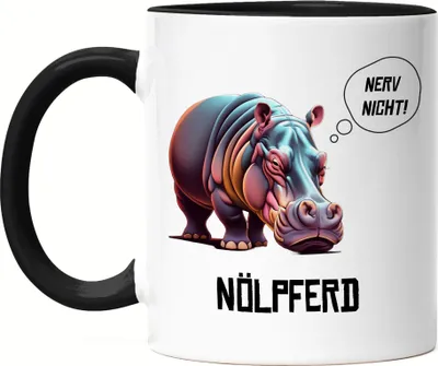 Produktbild von Nerv nicht Nölpferd Tasse Schwarz Wortwitz Sarkasmus Arbeit Büro