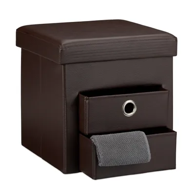 Produktbild von Relaxdays Sitzhocker faltbar mit Stauraum, 2 Fächer, HxBxT:38x38x38cm, Kunstleder, Ottomane, braun
