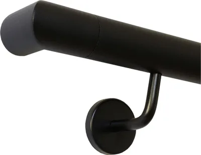 Produktbild von Handlauf schwarz pulverbeschichtet V2A Edelstahl Geländer innen außen wetterfest beständig 0,3m - 6m aus einem Stück Variante:30 cm mit 2 Halter Ecke zur Wand