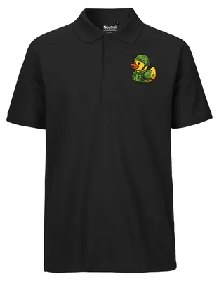 Produktbild von Huuraa Herren Polo Shirt Quietscheente Soldat Gummiente Bundeswehr 3XL Black Bio Baumwolle Fairtrade Poloshirt Geschenkidee