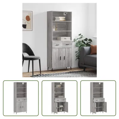 Produktbild von The Living Store Highboard Grau Sonoma 69,5x34x180 cm Holzwerkstoff