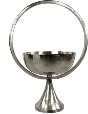 Produktbild von Metall Schüssel auf Fuß mit Bogen silber glänzend 32 x 46cm