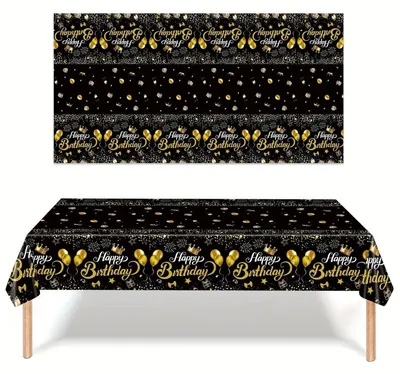 Immagine prodotto di Tovaglia per feste, nera e dorata, 137x274 cm, decorazione per compleanni