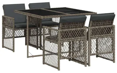 Immagine prodotto di vidaXL Set da pranzo da giardino in 5 pezzi con cuscini in rattan grigio