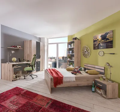 Produktbild von Jugendzimmer Set 7-teilig mit 140x200 cm Bett in Eiche mit graphit CANTON-43