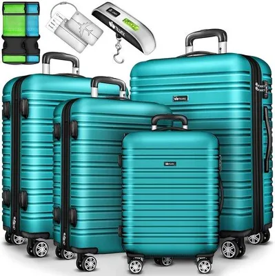 Produktbild von Famanu Reisekofferset 4-teilig - Hartschalenkoffer mit 4 Rollen, TSA-Schloss, Gepäckwaage und Zubehör
