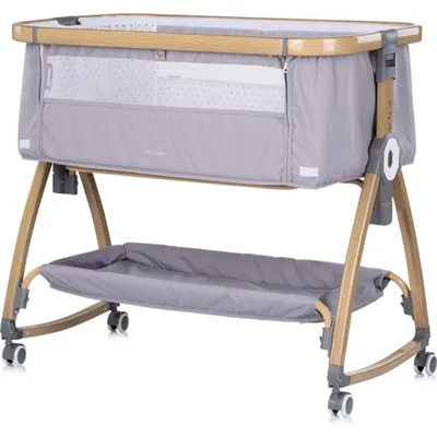 Image de Lit d'appoint Chipolino Charisma Matelas réglable en hauteur Roulettes Compartiment de rangement Sangle Gris