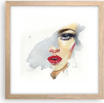 Produktbild von Gerahmtes Poster - Rahmen in heller Eiche - Aquarell Frau Mund - 30x30 cm - Wand Bild - Wanddeko - Wandbilder - Kunstposter - Wandposter - Bilderrahmen - Bilder - Kunstdruck - P2NAC30x30-4891
