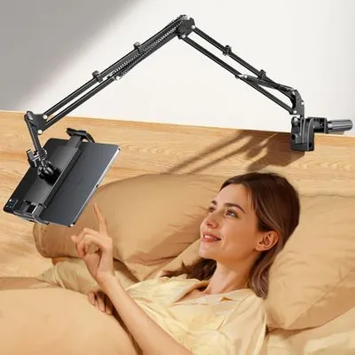 Produktbild von Tablet Halterung Bett, 360° Sockel mit Flexibler Einstellbare Lang Arm Ständer Kindle Zubehör für Tisch, Kompatibel mit iPad Pro/Handy/Switch/Galaxy Tabs, oder Anderen Geräten von 4,7-16.1 Zoll