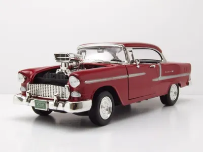 Produktbild von Motormax 79002r Chevrolet Bel Air Custom Hot Rod 1955 dunkelrot mit Blown Motor 1:18