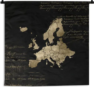 Produktbild von MuchoWow® Wandteppich Wandbehang Europa Karte - Gold - Schwarz 150x150 cm Tapisserie Dekoration Wandtuch - Wohnaccessoires - Modernes