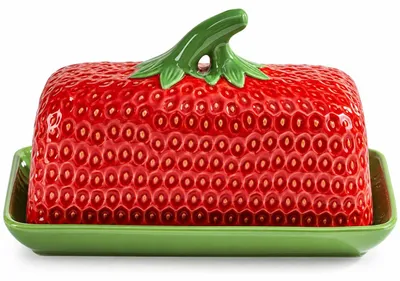 Butterdose mit Erdbeermuster, Keramik, 500 g, 19,5x9,5x11,5 cm, rot