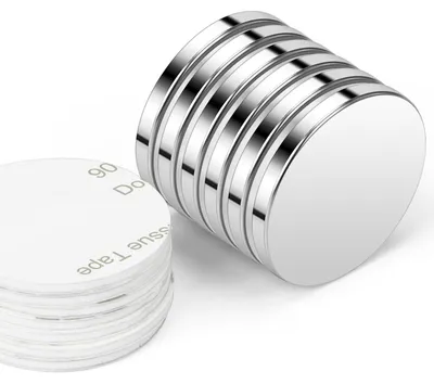 Productafbeelding van 6 extra sterke neodymium magneten, 25 x 3 mm, zelfklevend, krachtige, ronde magneten voor kantoor, koelkast en whiteboard